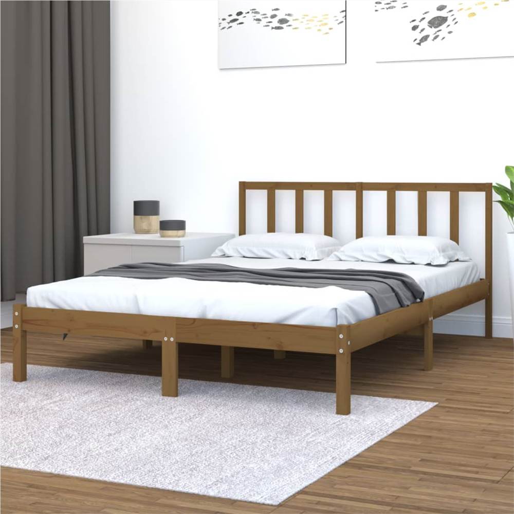 Bed Frame Honey Brown Solid Wood Pine 135x190 cm 4FT6 Double