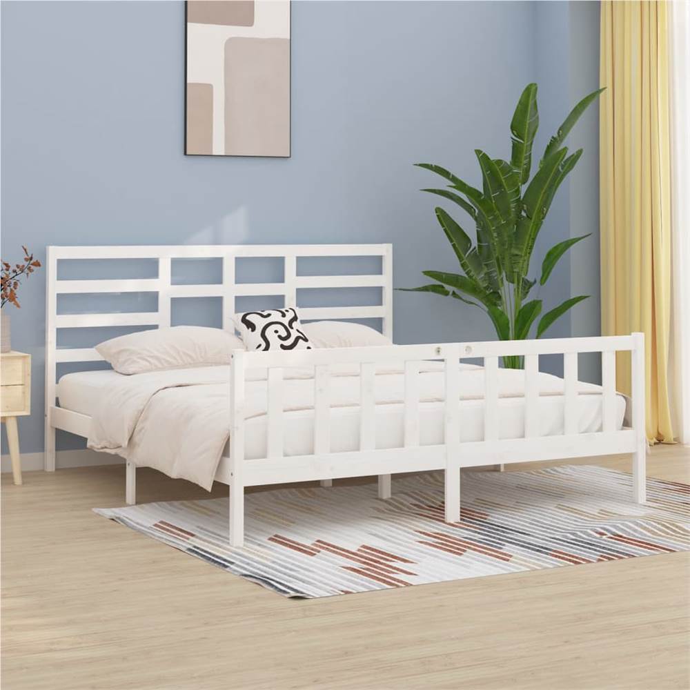 

Bed Frame White Solid Wood 180x200 cm 6FT Super King