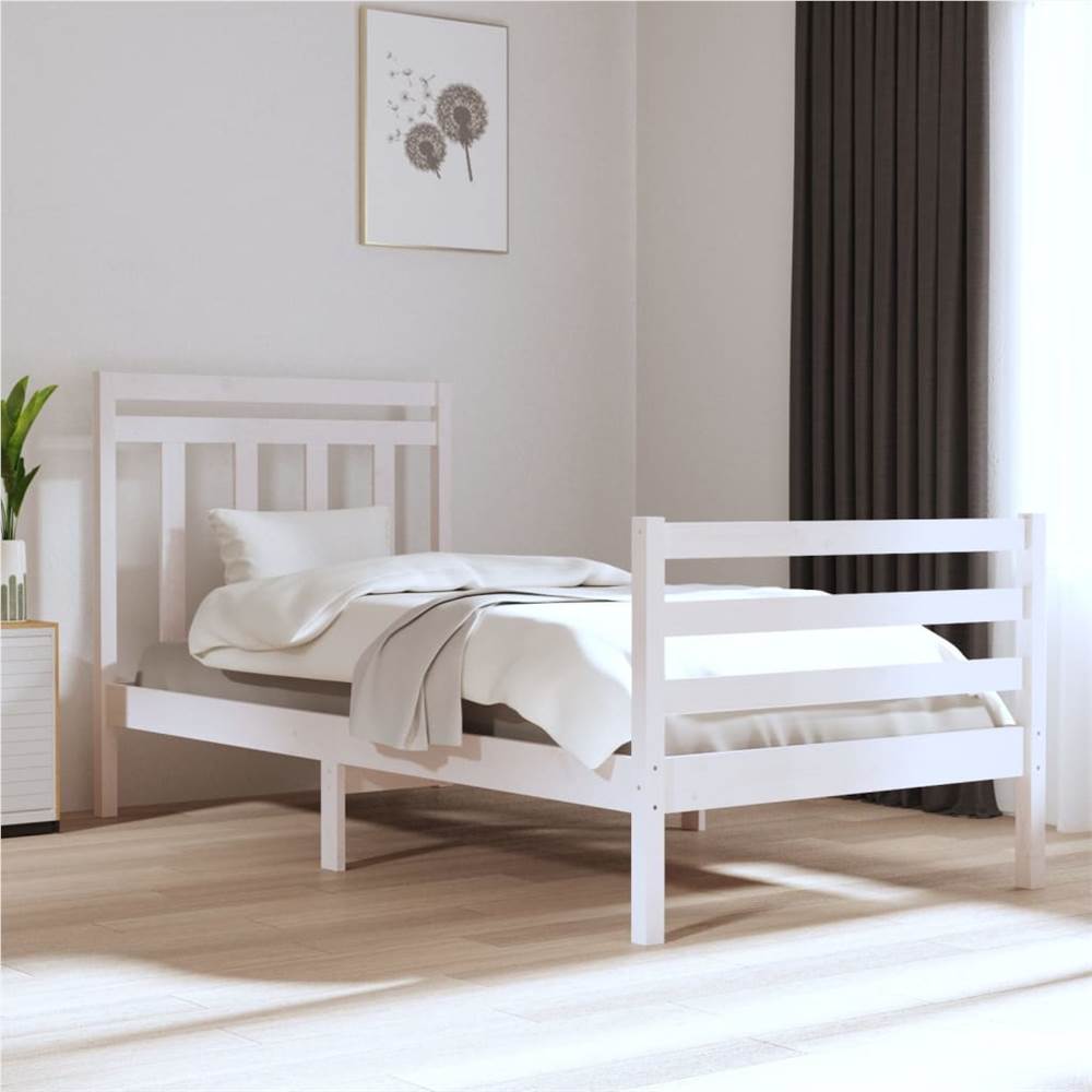 

Bed Frame White Solid Wood 75x190 cm 2FT6 Small Single