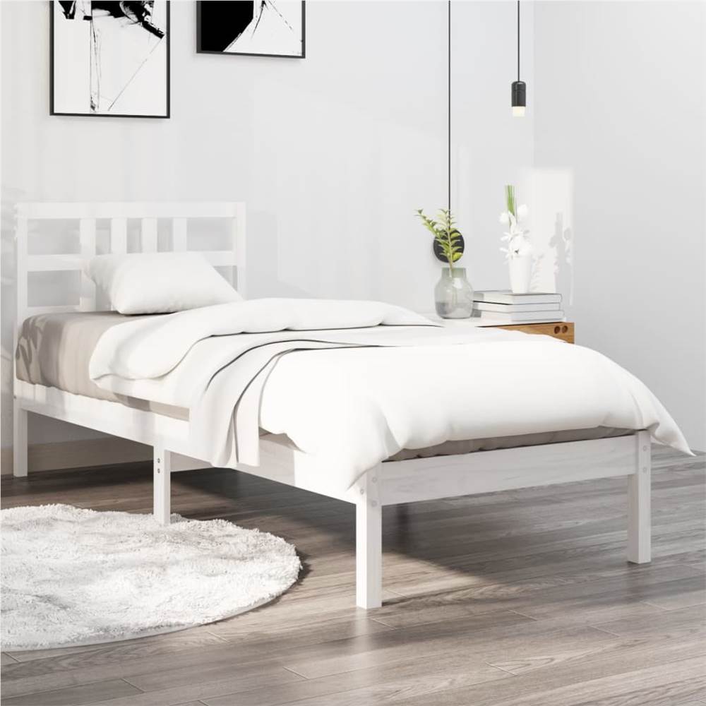 

Bed Frame White Solid Wood 90x190 cm 3FT Single