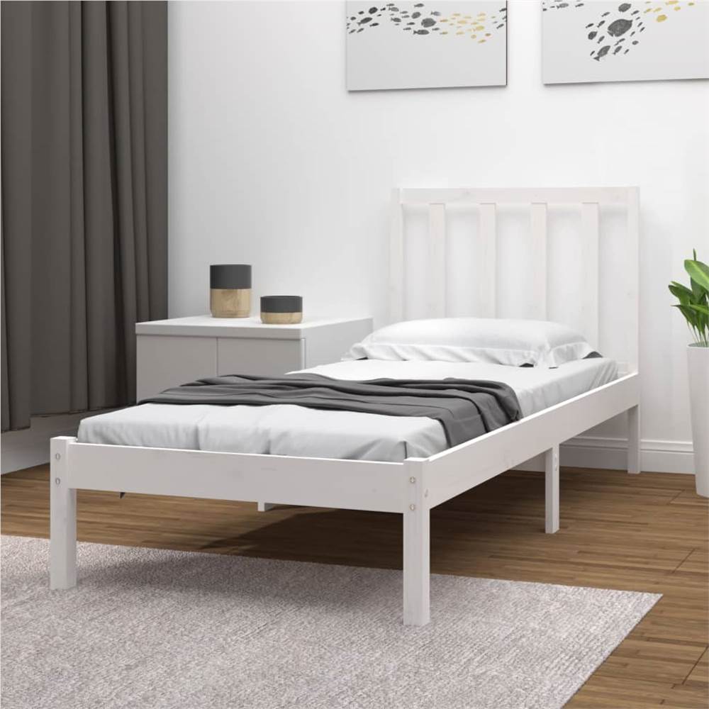 Bed Frame White Solid Wood Pine 75x190 cm 2FT6 Small Single  - buy with discount