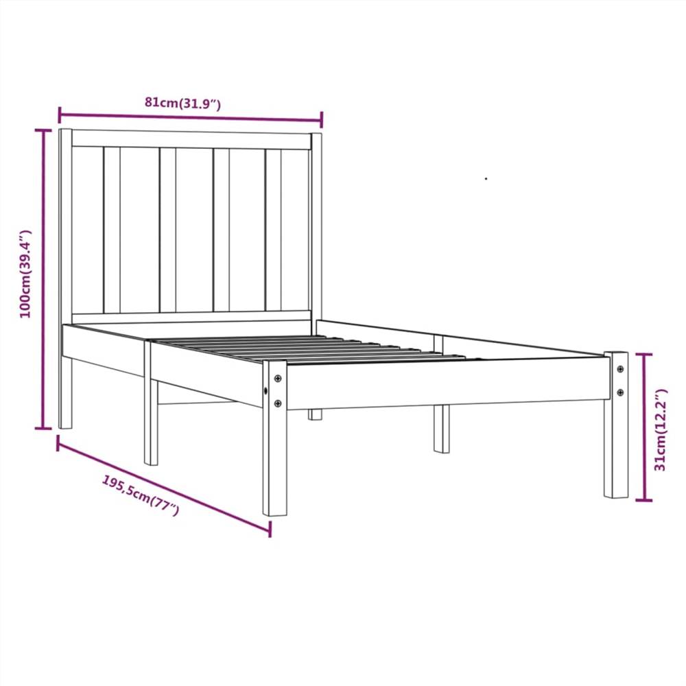 Bed Frame White Solid Wood Pine 75x190 cm 2FT6 Small Single