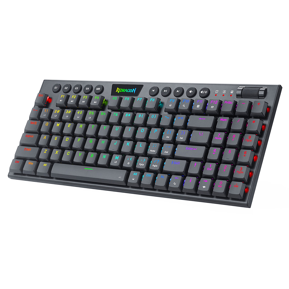 Redragon K625P-KB Yi Kabelgebundene mechanische Tastatur mit RGB-Hintergrundbeleuchtung, ultradünnes flaches Profil, 94 Tasten, roter Schalter – Schwarz