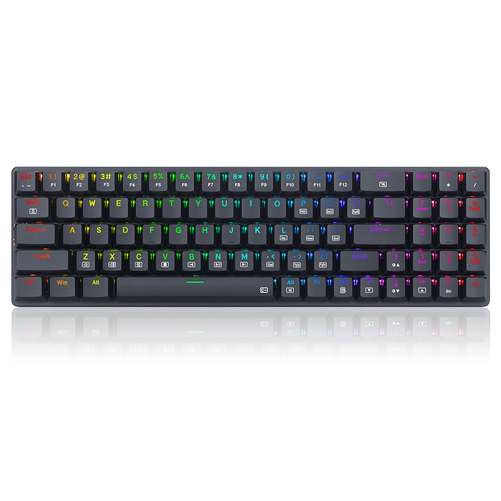 لوحة مفاتيح ميكانيكية Redragon K626P-KB Ashe 78 مفاتيح سلكية مدمجة RGB رفيعة للغاية مع مفتاح أزرق Numpad - أسود