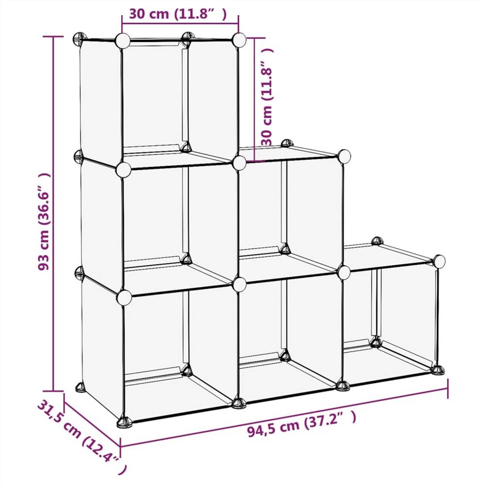 Storage Cube Organiser with 6 Cubes Transparent PP