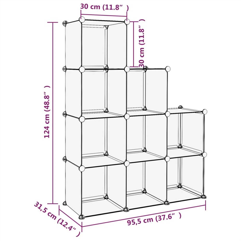Storage Cube Organiser with 9 Cubes Transparent PP