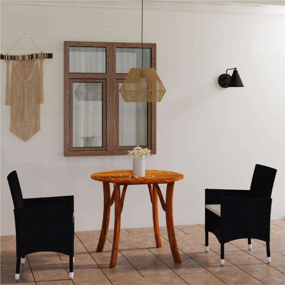 

3 Piece Garden Dining Set with Cushions Poly Rattan Black