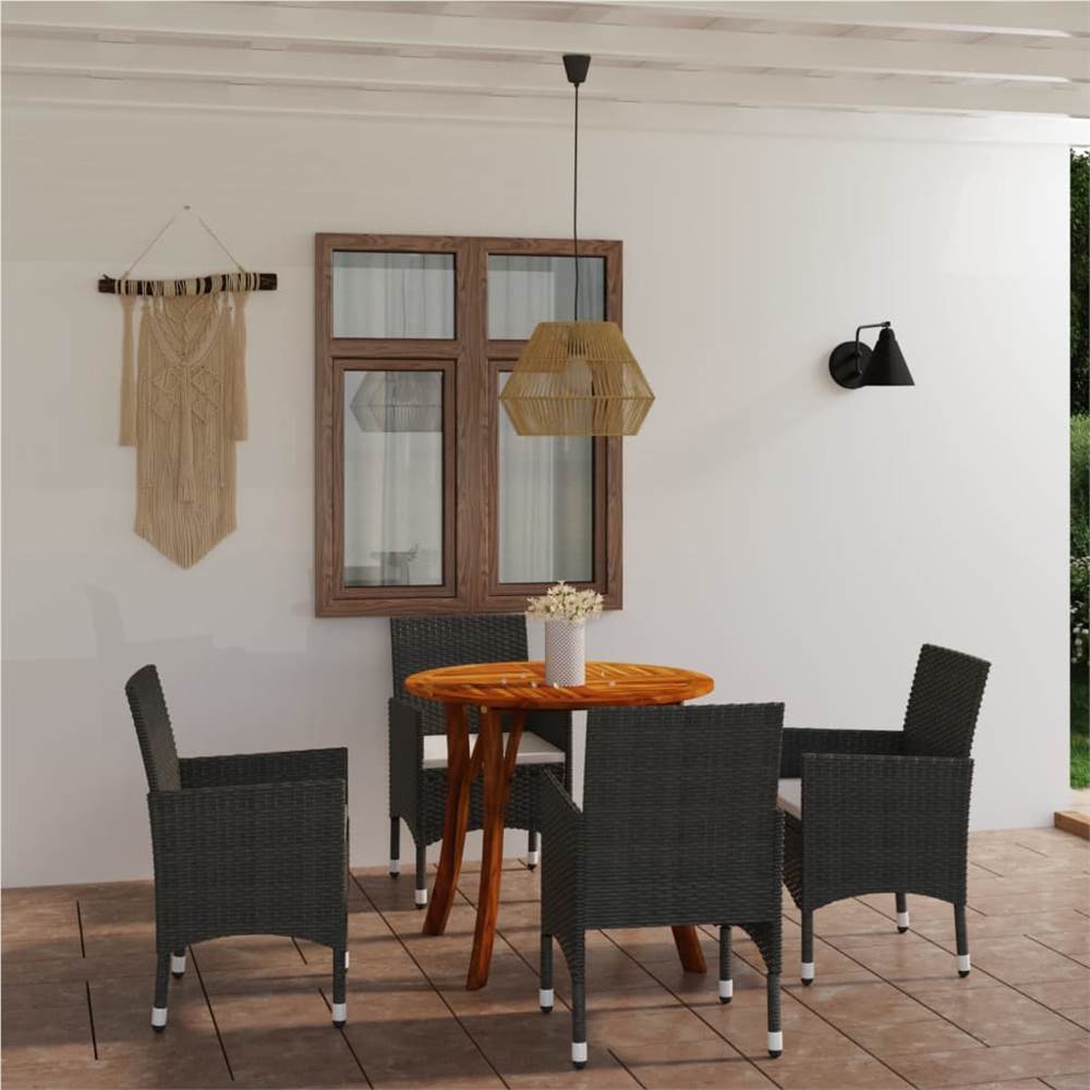 

5 Piece Garden Dining Set with Cushions Poly Rattan Brown