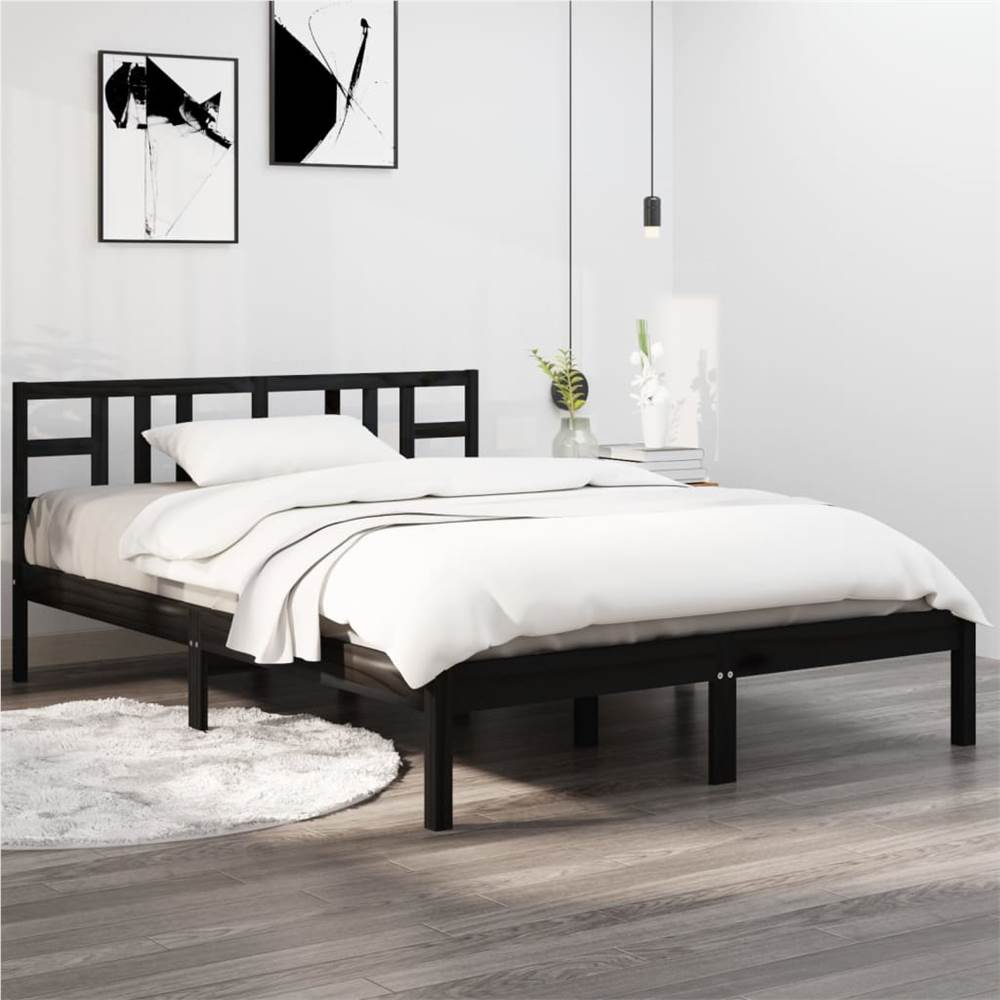 

Bed Frame Black Solid Wood 135x190 cm 4FT6 Double