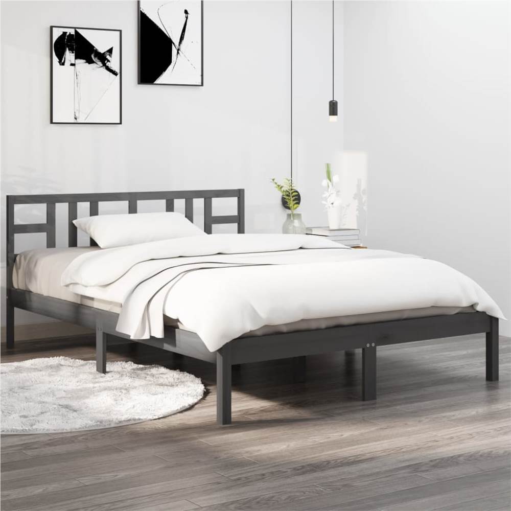 

Bed Frame Grey Solid Wood 150x200 cm 5FT King Size