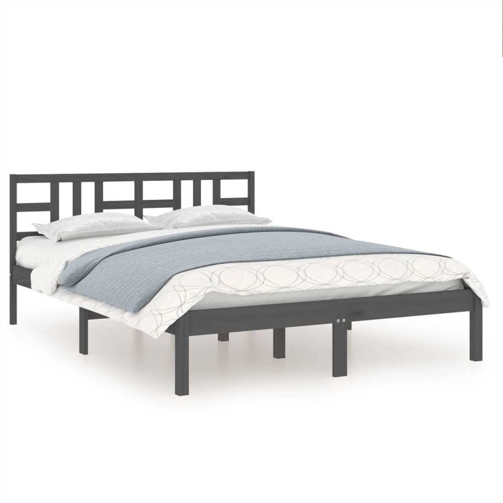 Bed Frame Grey Solid Wood 150x200 cm 5FT King Size