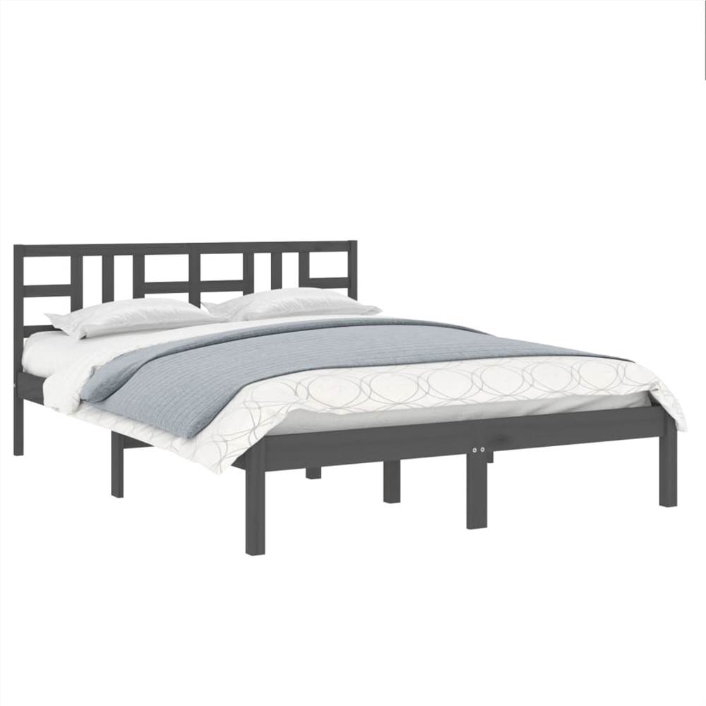 Bed Frame Grey Solid Wood 150x200 cm 5FT King Size