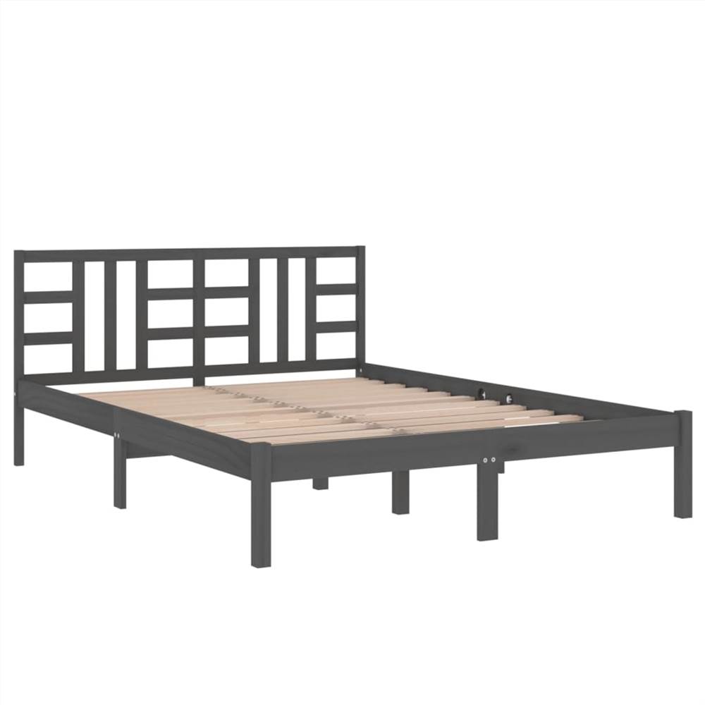 Bed Frame Grey Solid Wood 150x200 cm 5FT King Size