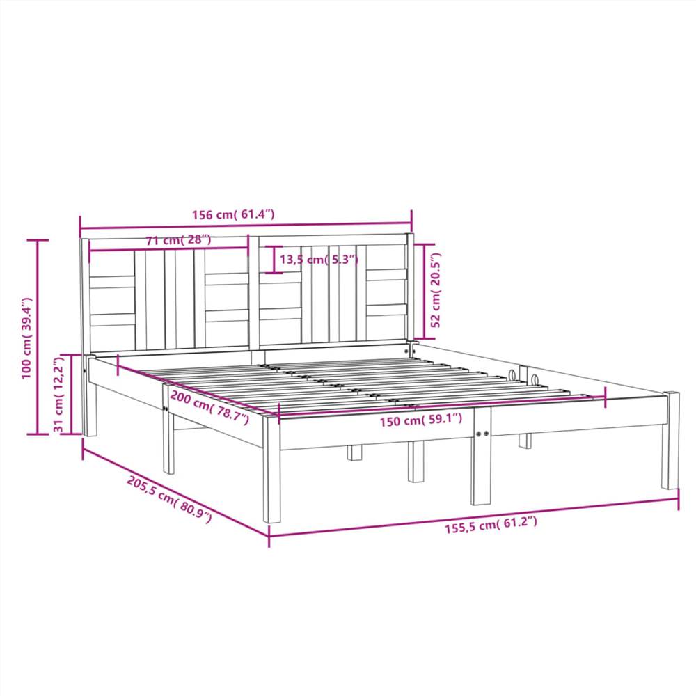 Bed Frame Grey Solid Wood 150x200 cm 5FT King Size