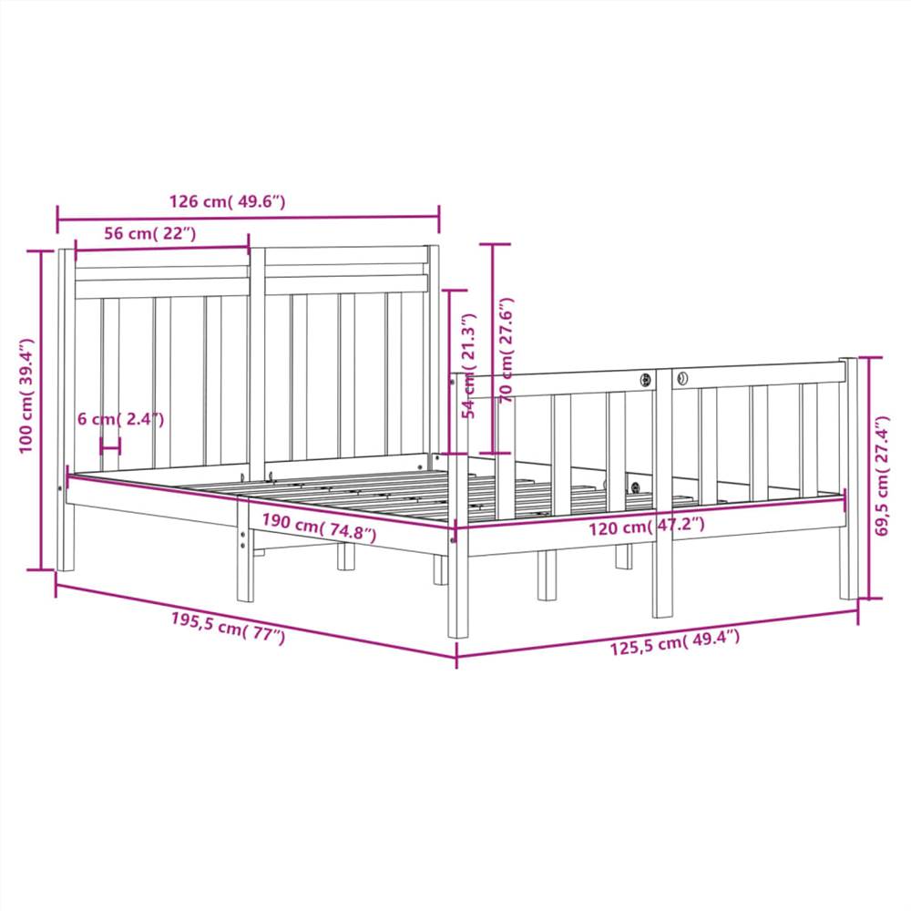 Bed Frame Honey Brown Solid Wood 120x190 cm 4FT Small Double