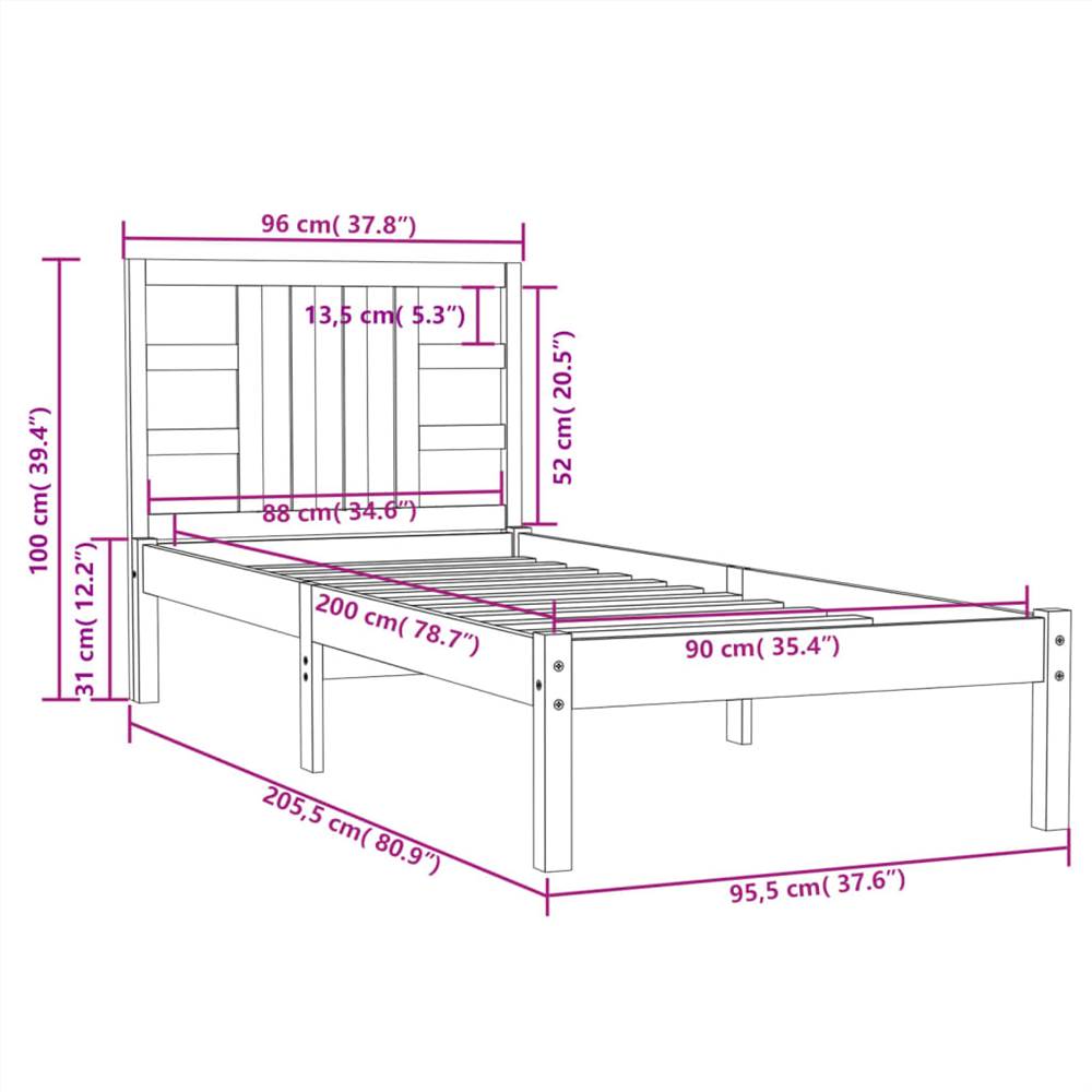 Bed Frame Solid Wood 90x200 cm