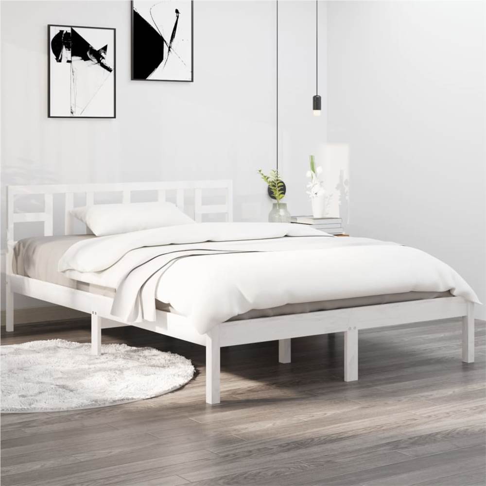 

Bed Frame White Solid Wood 140x190 cm