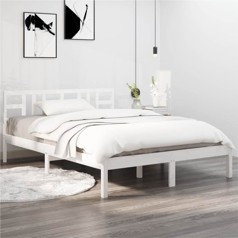 

Bed Frame White Solid Wood 160x200 cm