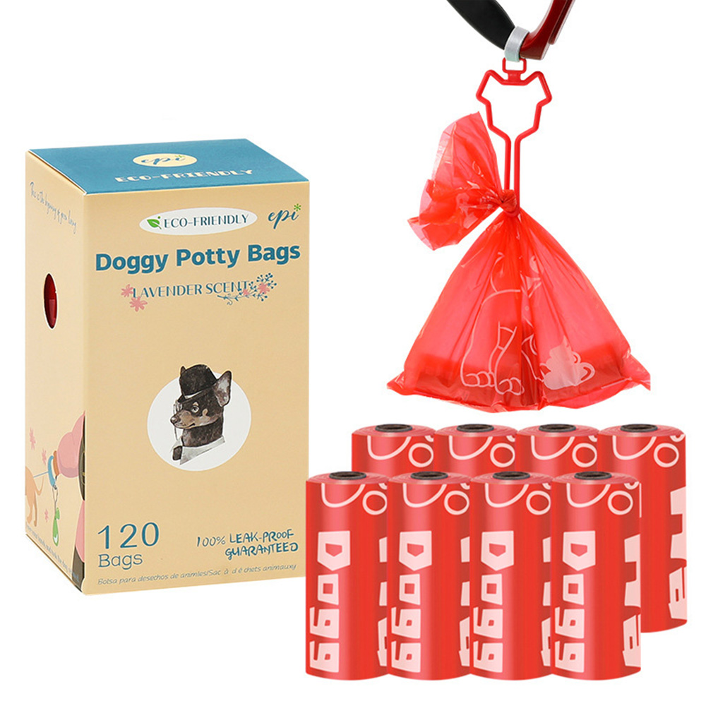 

Pet Garbage Bag Thickened Dog Poop Bags with Hands-Free Clip, EPI Degradable Pet Waste Bags, 8 Rolls 120 Counts - Red