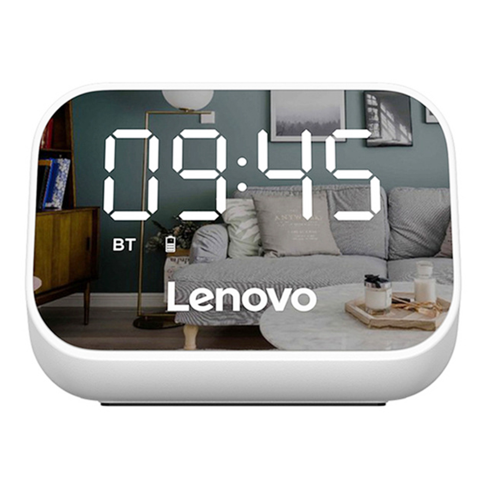 Lenovo TS13デスクトップスピーカー目覚まし時計ワイヤレスBluetoothステレオスピーカー1500mAhバッテリーミラーデジタルディスプレイ - ホワイト