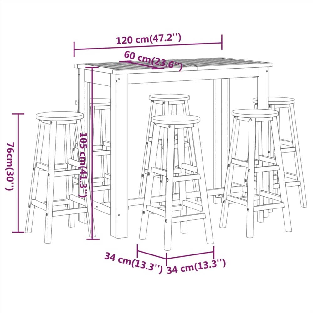 7 Piece Garden Bar Set Solid Wood Acacia