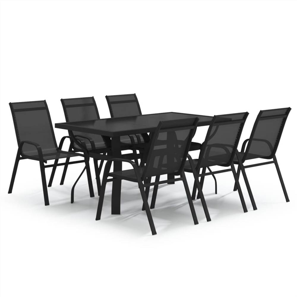 7 Piece Garden Dining Set Black