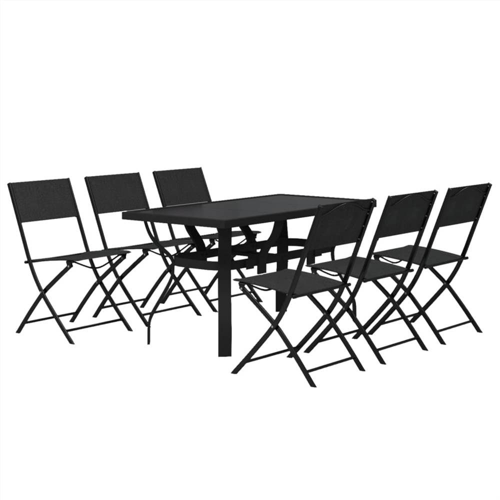 7 Piece Garden Dining Set Grey and Black