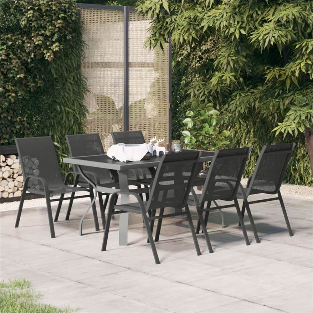 

7 Piece Garden Dining Set Grey and Black