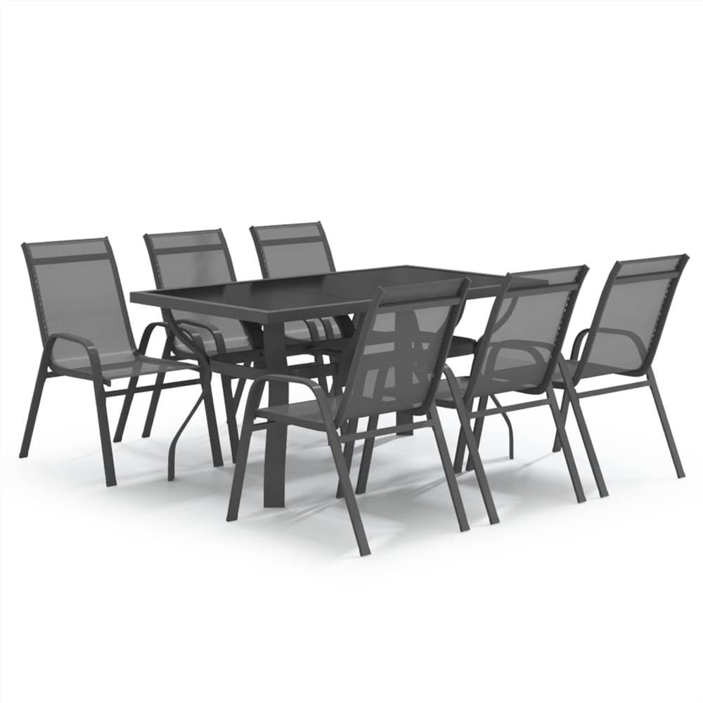 7 Piece Garden Dining Set Grey and Black
