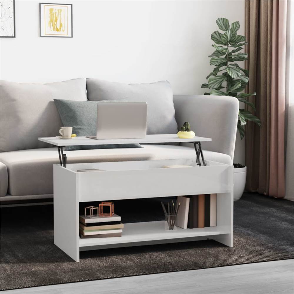 809653  Coffee Table High Gloss White 102x50x52,5 cm Engineered Wood