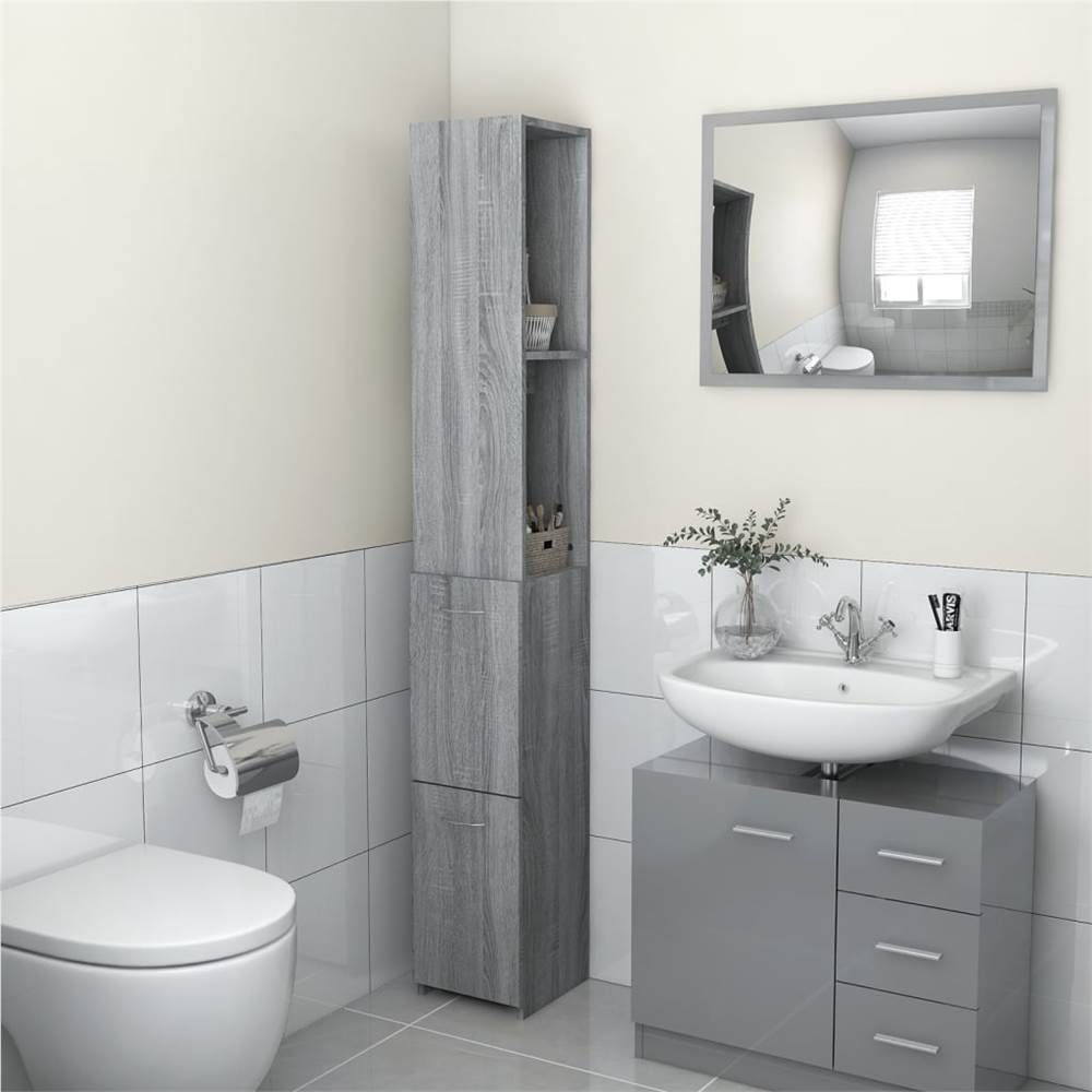 Fürdőszoba szekrény Szürke Sonoma 25x25x170 cm Engineered Wood