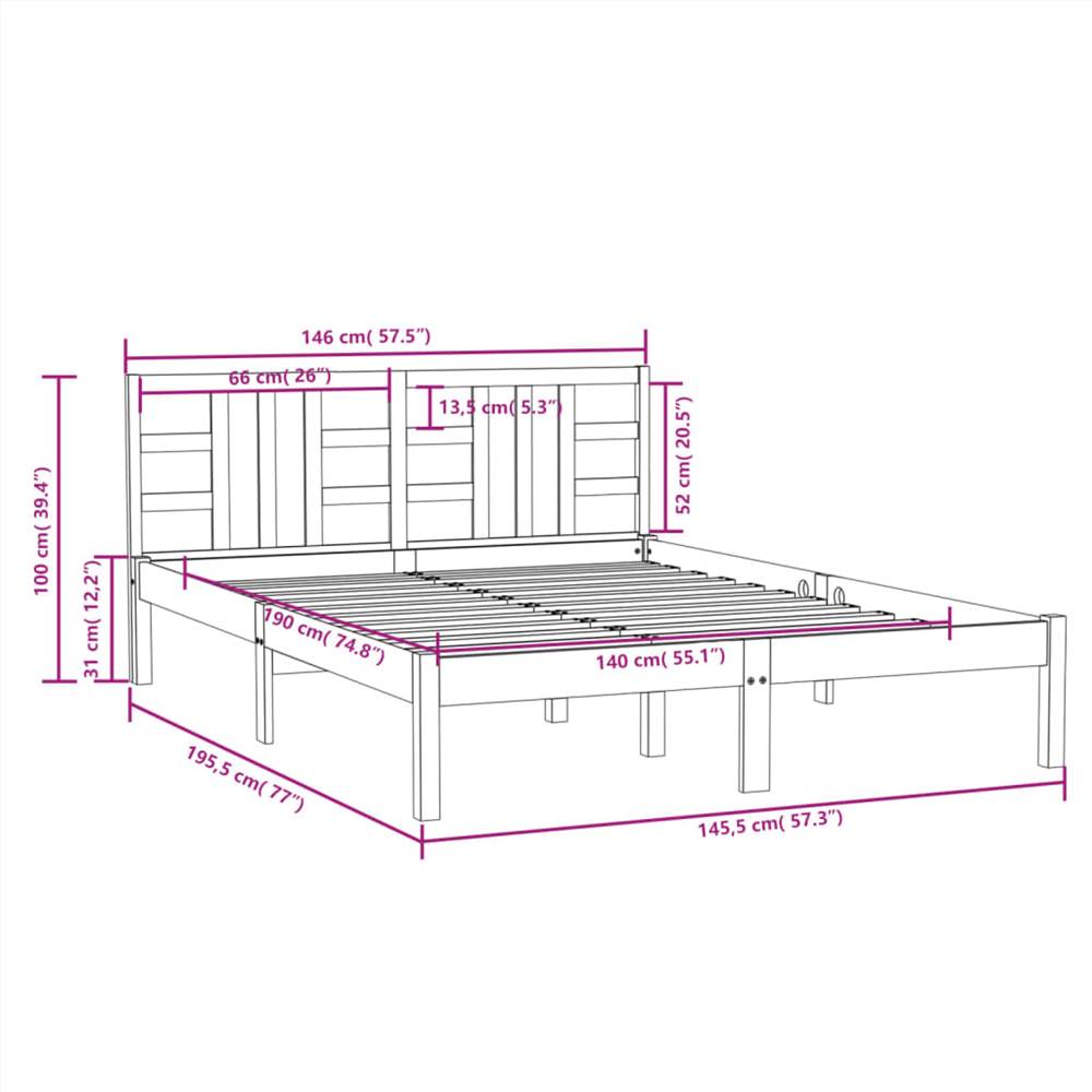 Bed Frame Black Solid Wood 140x190 cm