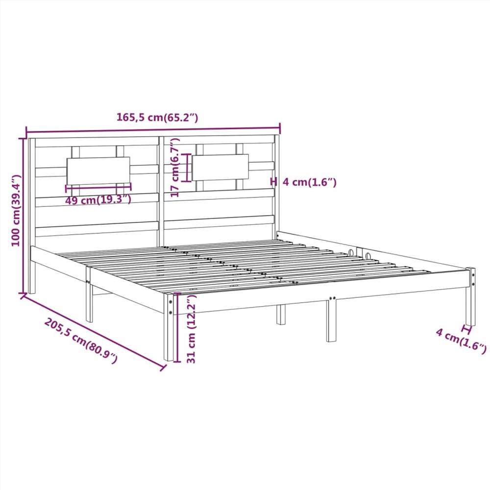 Bed Frame Black Solid Wood 160x200 cm