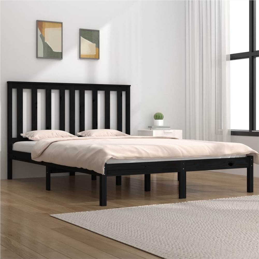 

Bed Frame Black Solid Wood Pine 135x190 cm 4FT6 Double