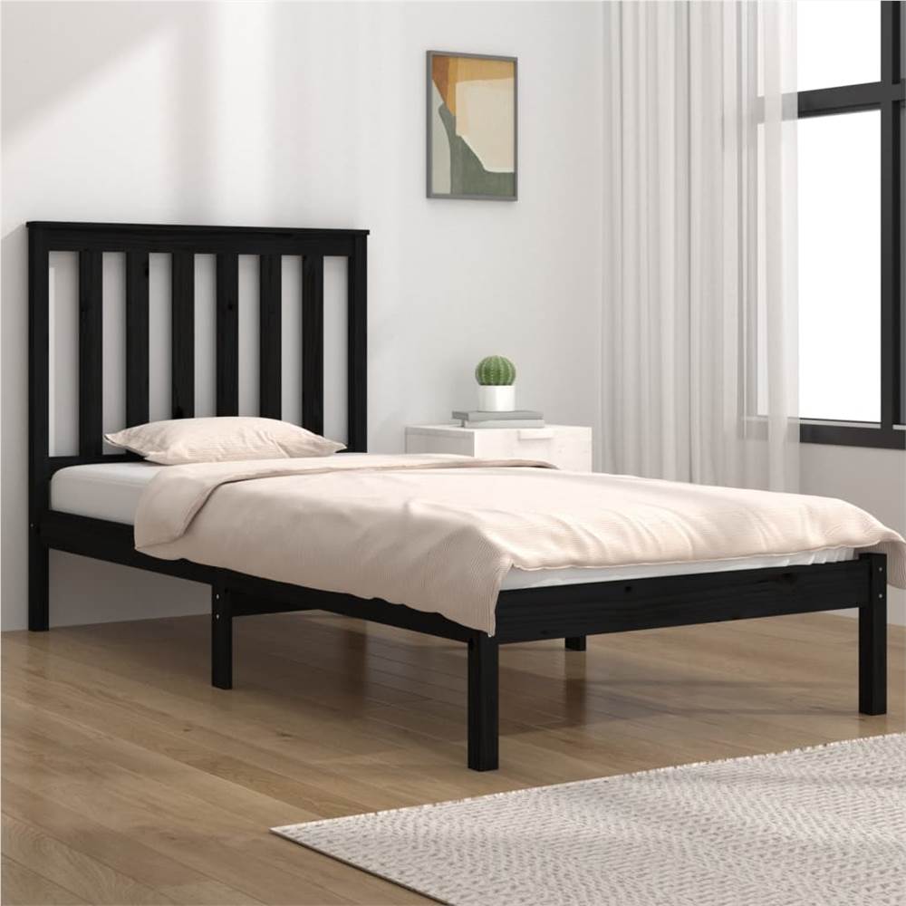 

Bed Frame Black Solid Wood Pine 90x190 cm 3FT Single