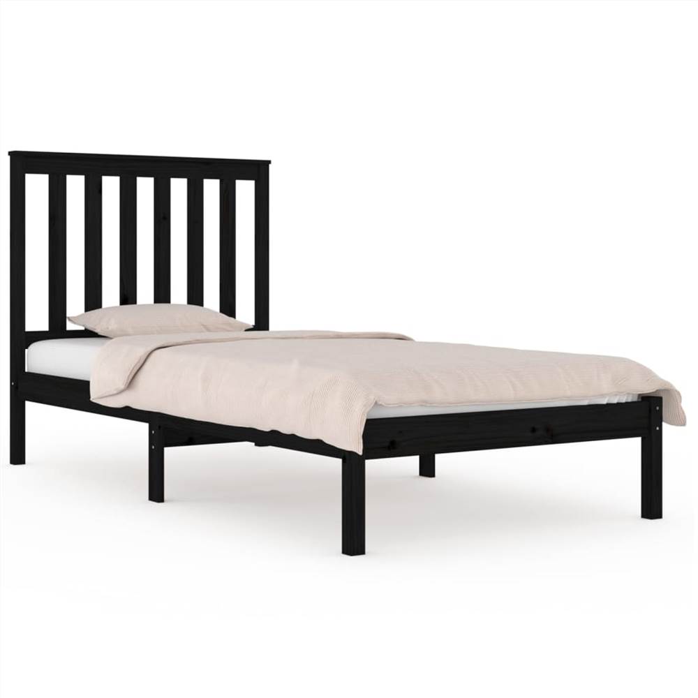 Bed Frame Black Solid Wood Pine 90x190 cm 3FT Single