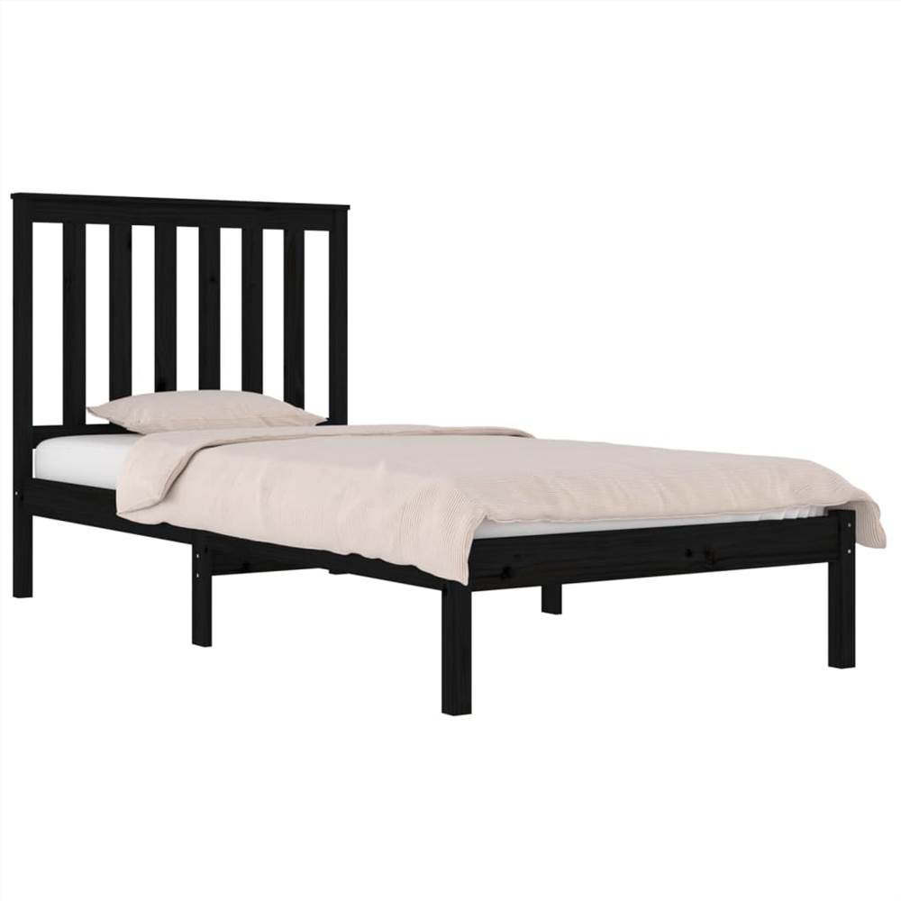 Bed Frame Black Solid Wood Pine 90x190 cm 3FT Single