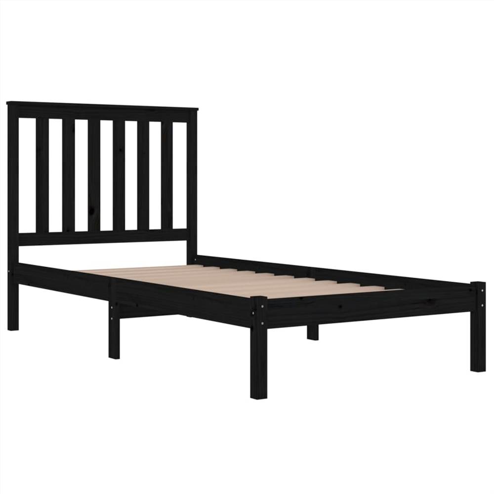 Bed Frame Black Solid Wood Pine 90x190 cm 3FT Single