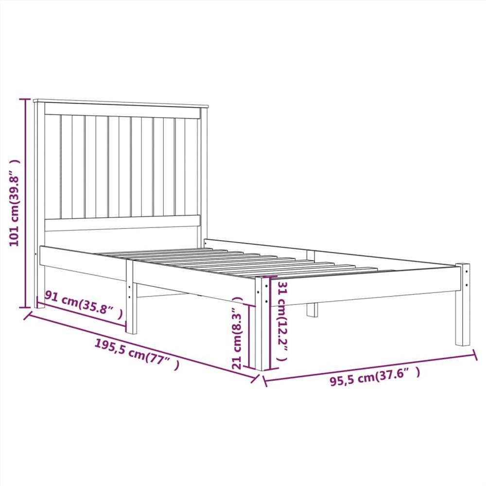 Bed Frame Black Solid Wood Pine 90x190 cm 3FT Single