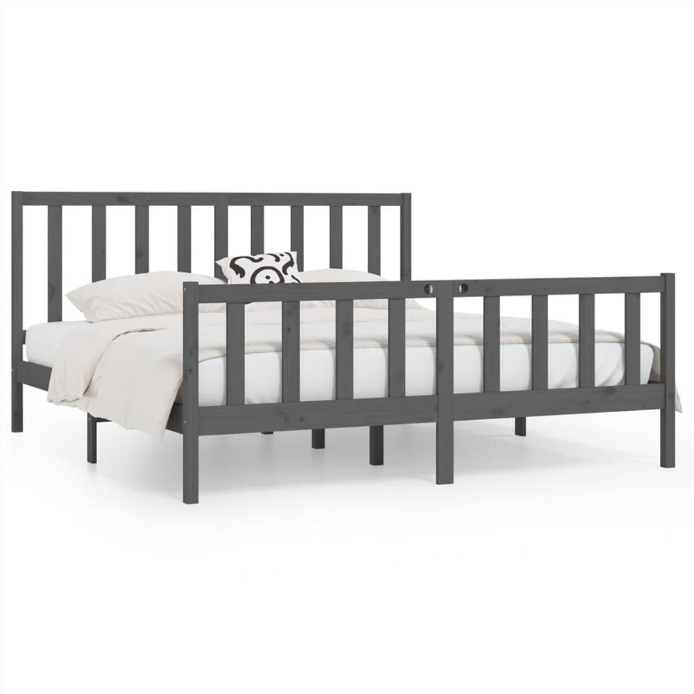Bed Frame Grey Solid Wood 200x200 Cm 7 Bed Frame Grey Solid Wood 200x200 cm