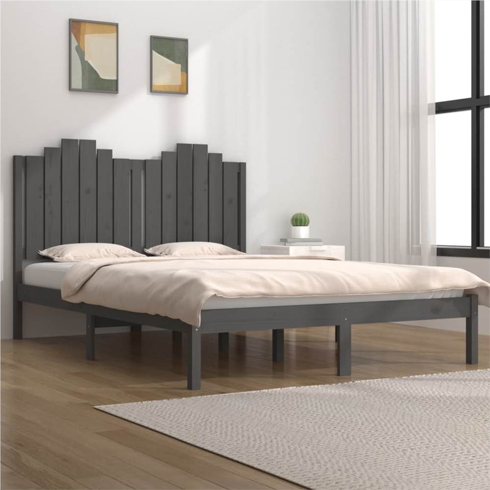 

Bed Frame Grey Solid Wood Pine 135x190 cm 4FT6 Double