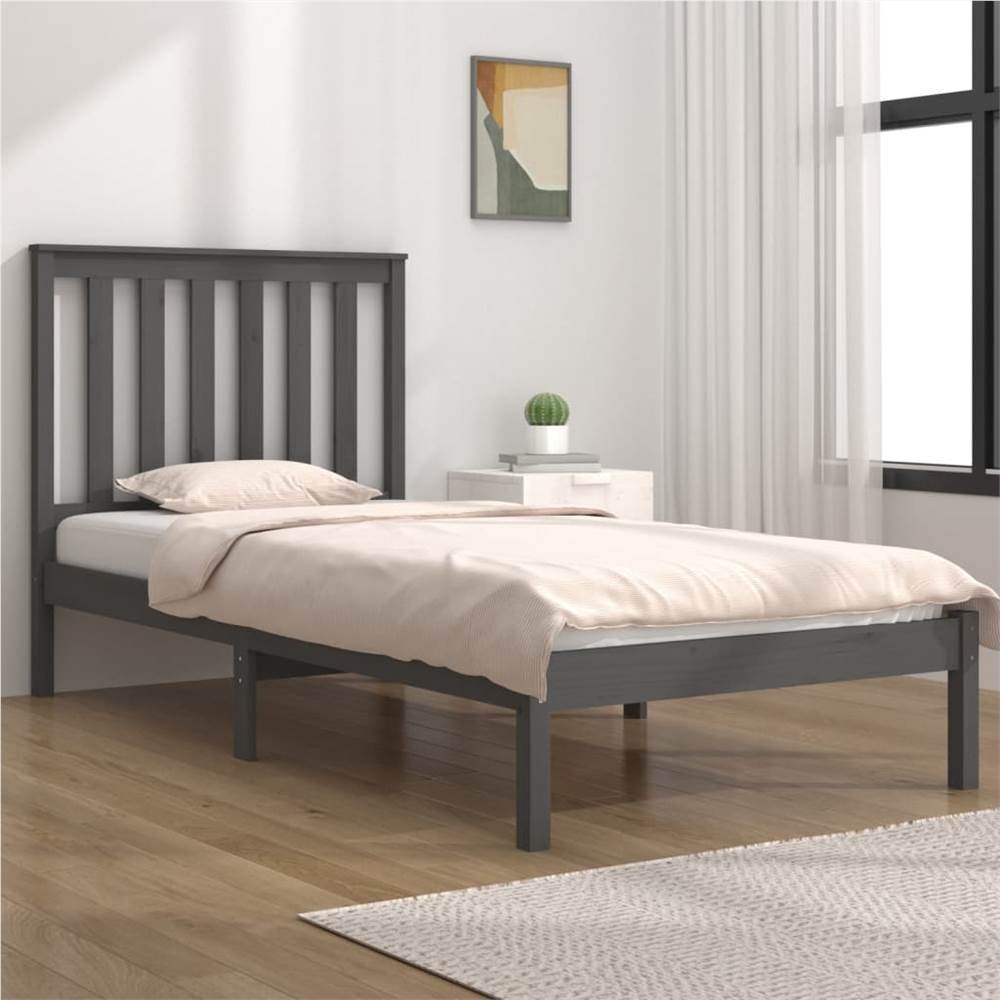 

Bed Frame Grey Solid Wood Pine 75x190 cm 2FT6 Small Single