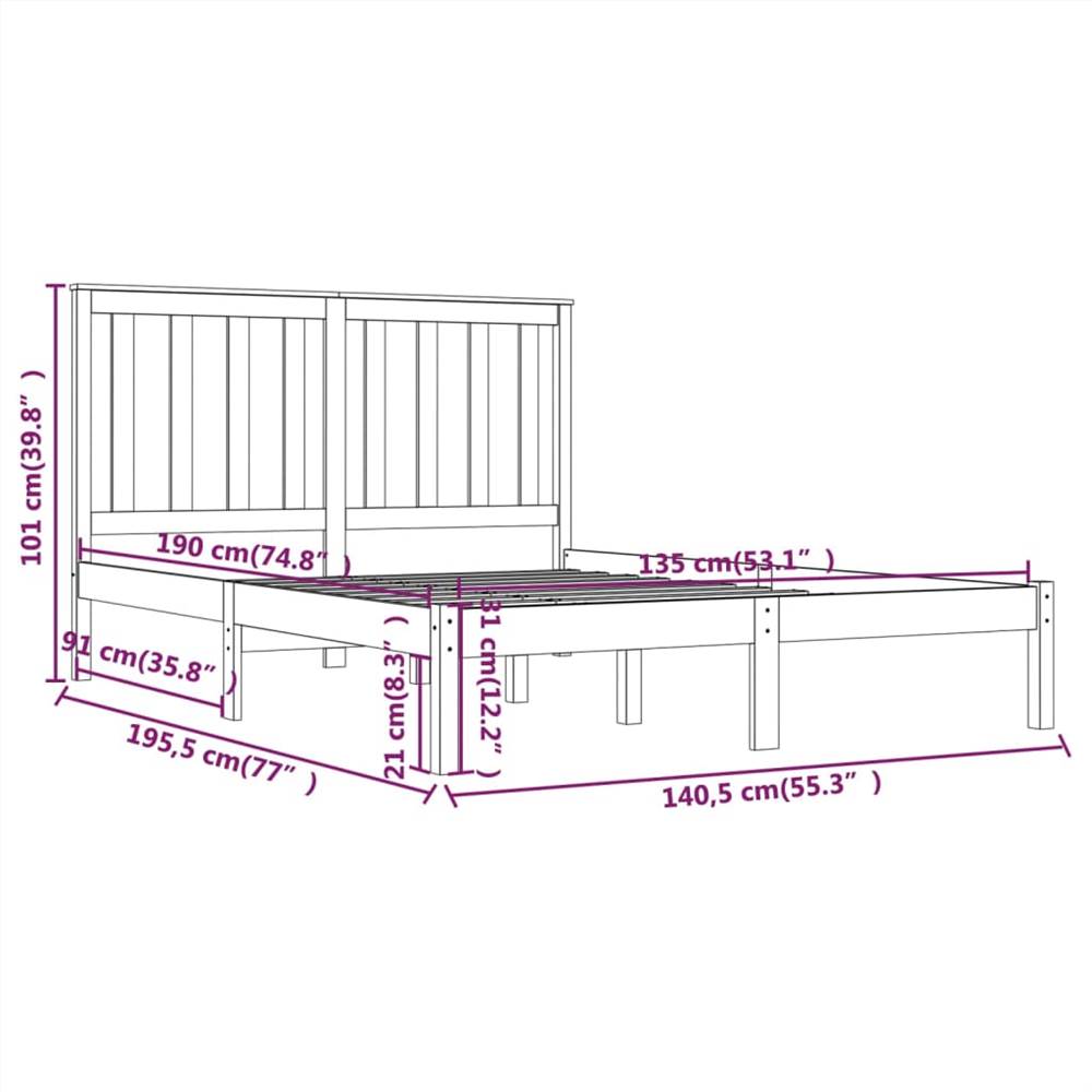 Bed Frame Honey Brown Solid Wood Pine 135x190 cm 4FT6 Double