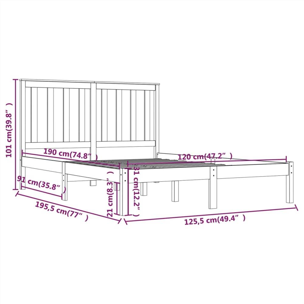 Bed Frame Solid Wood Pine 120x190 cm 4FT Small Double
