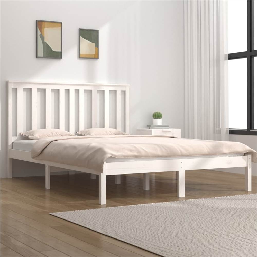 

Bed Frame White Solid Wood Pine 120x190 cm 4FT Small Double