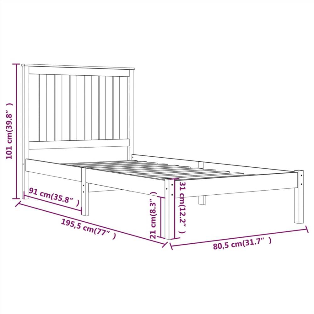 Bed Frame White Solid Wood Pine 75x190 cm 2FT6 Small Single