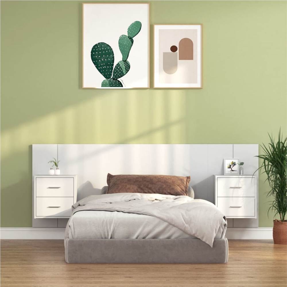 

Bed Headboard with Cabinets White Engineered Wood