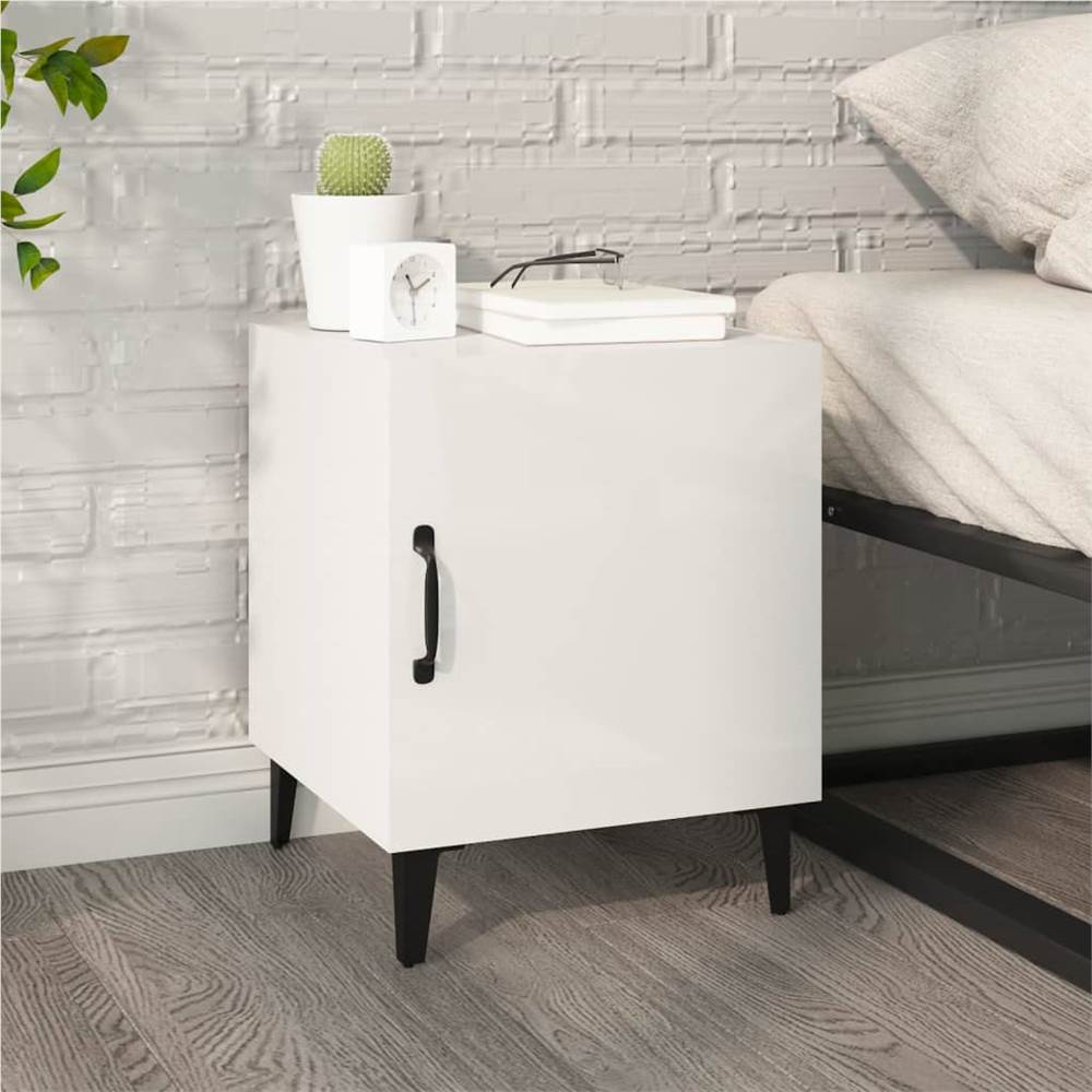 

Bedside Cabinet High Gloss White Engineered Wood