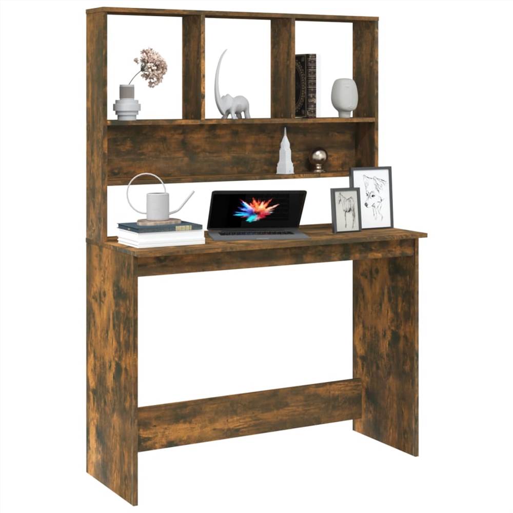 Desk with Shelves Smoked Oak 110x45x157 cm Engineered Wood