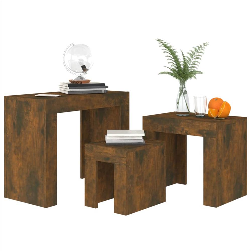 Nesting Coffee Tables 3 pcs Smoked Oak Engineered Wood